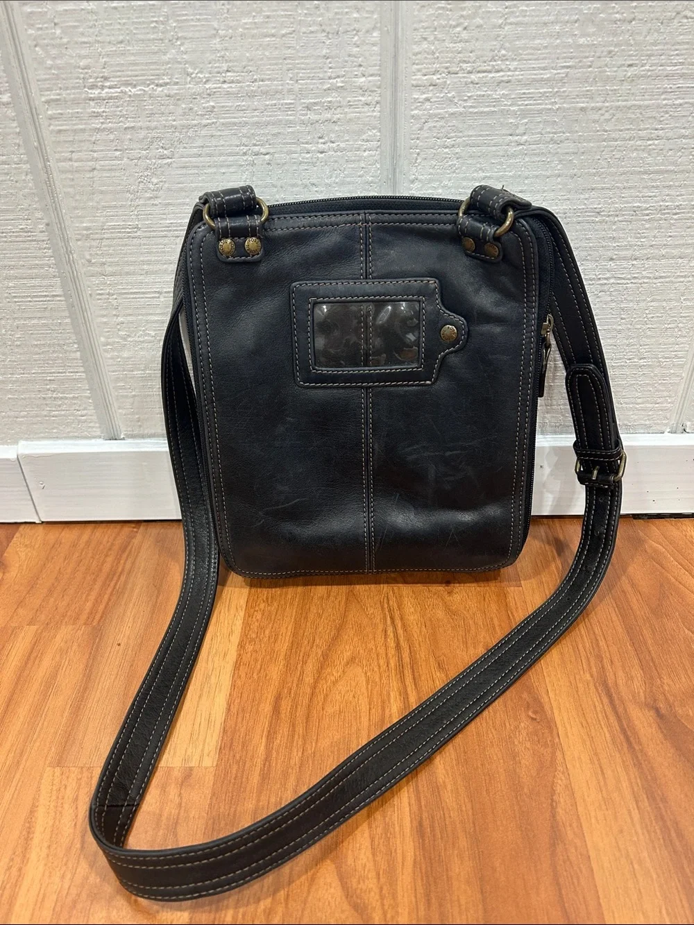 Fossil Black Leather Messenger Crossbody Bag